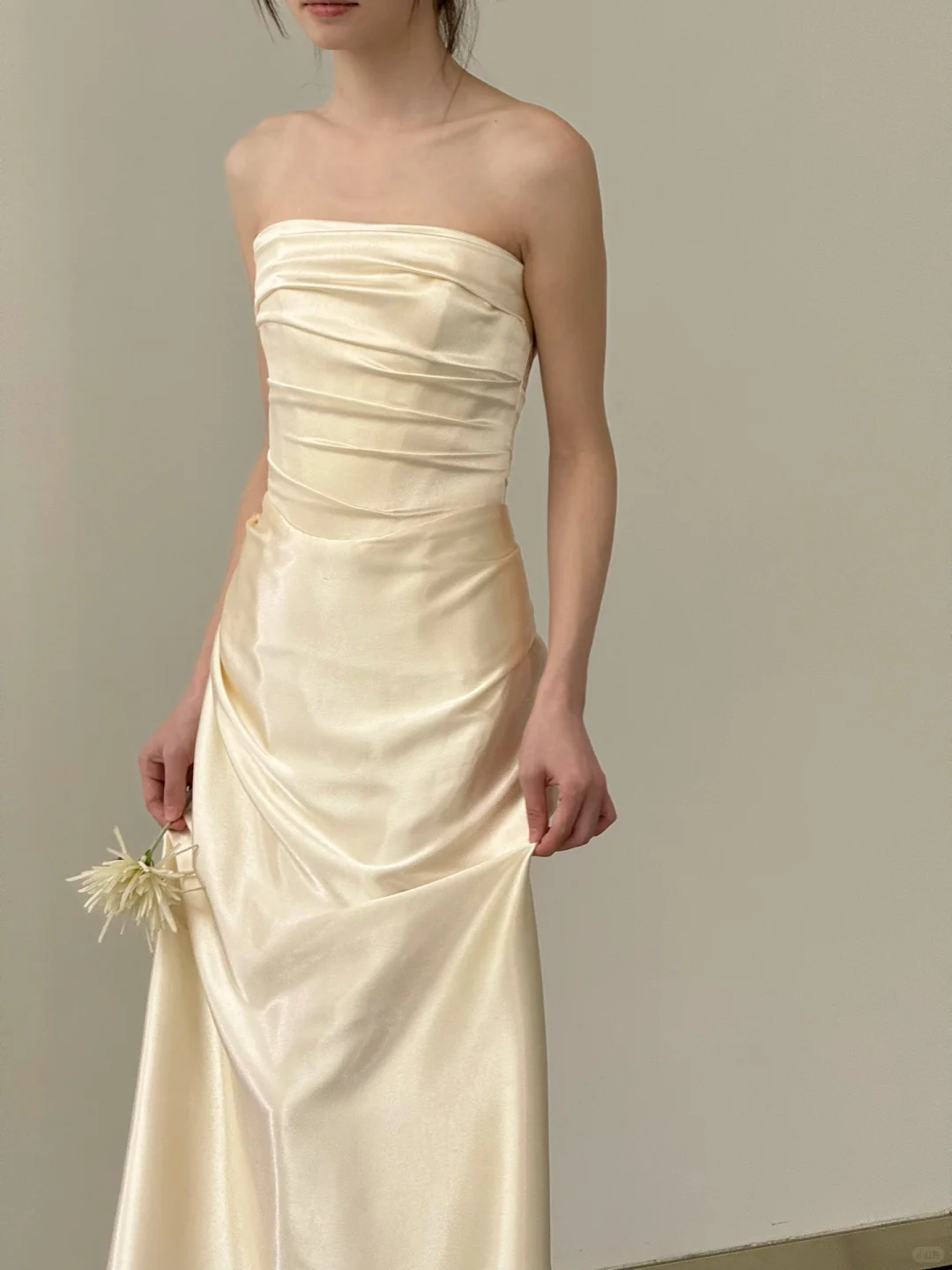 Simple Elegant Mermaid Strapless Satin Pleated Long Wedding Dresses C4553