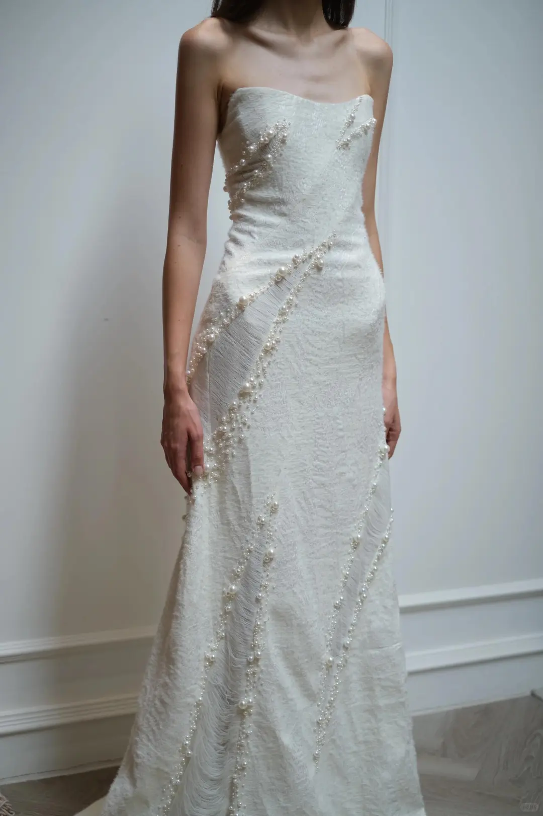 Dreamy Mermaid Strapless Satin Beads Long Wedding Dresses C4558