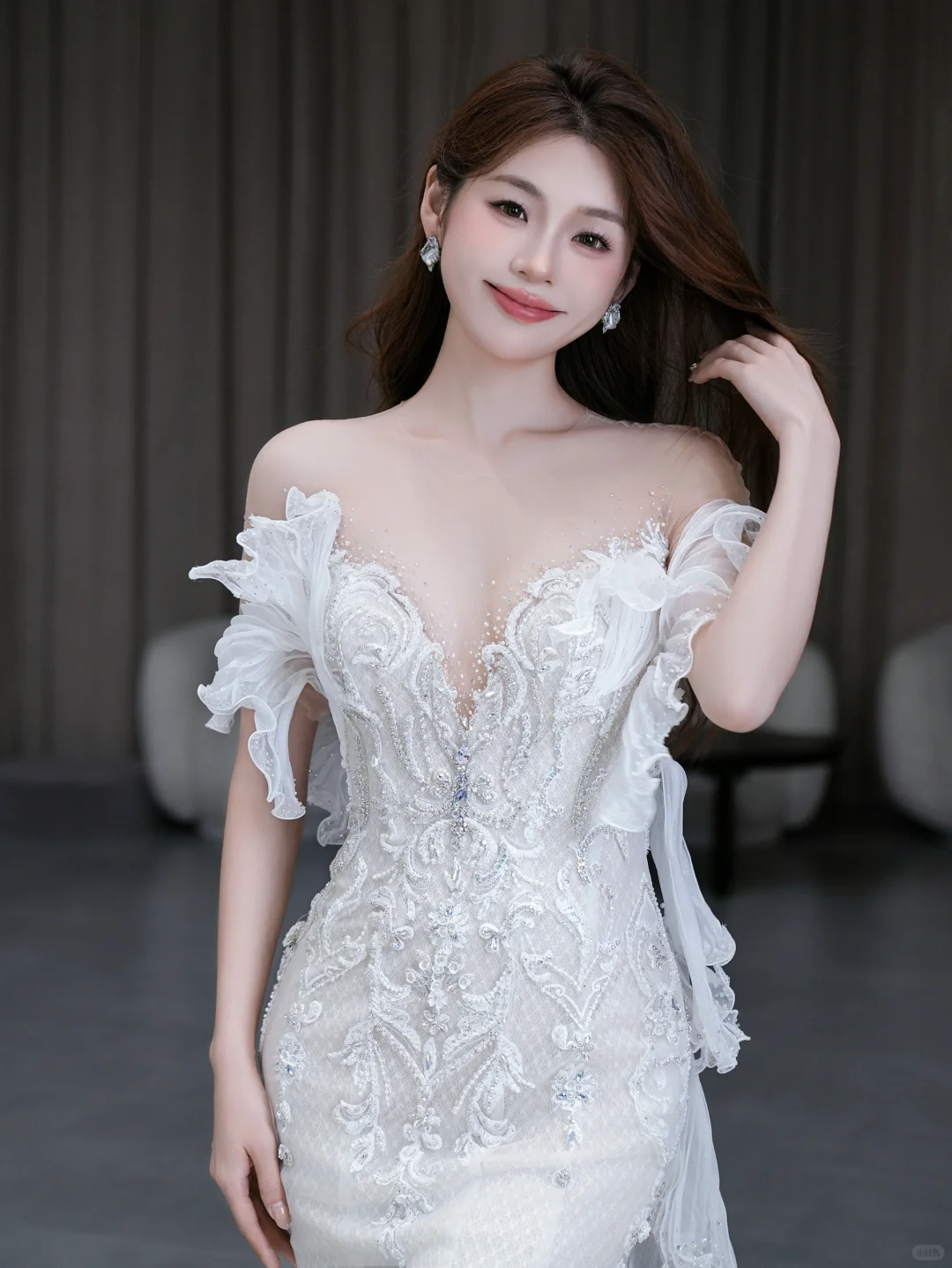 Dreamy Mermaid Off The Shoulder Satin Tulle Lace Beads Long Wedding Dresses C4565