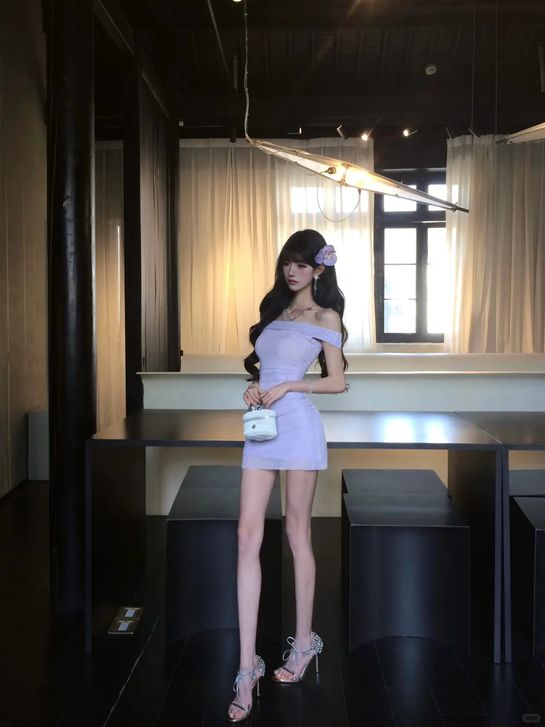 Charming 20th Lilac Mermaid Off The Shoulder Satin Short Homecoming Dress Birthday Outfits C4573