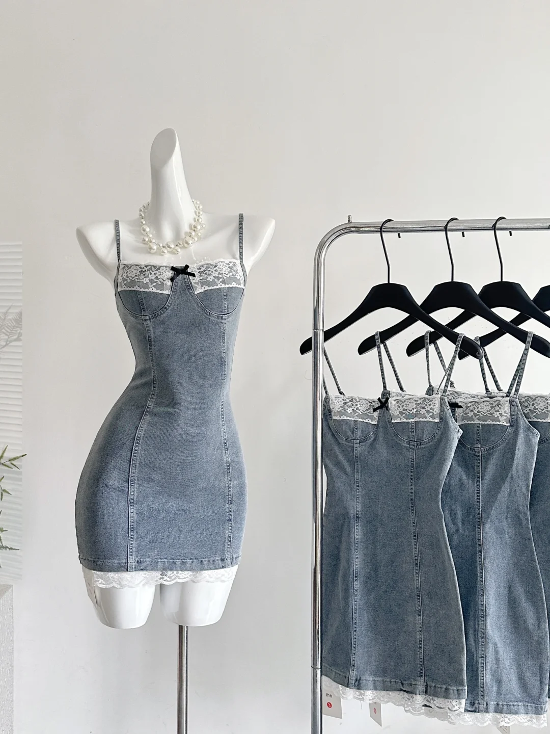 Chic 18th Mermaid Spaghetti Straps Denim Satin Lace Short Homecoming Dress Birthday Outfits C4600