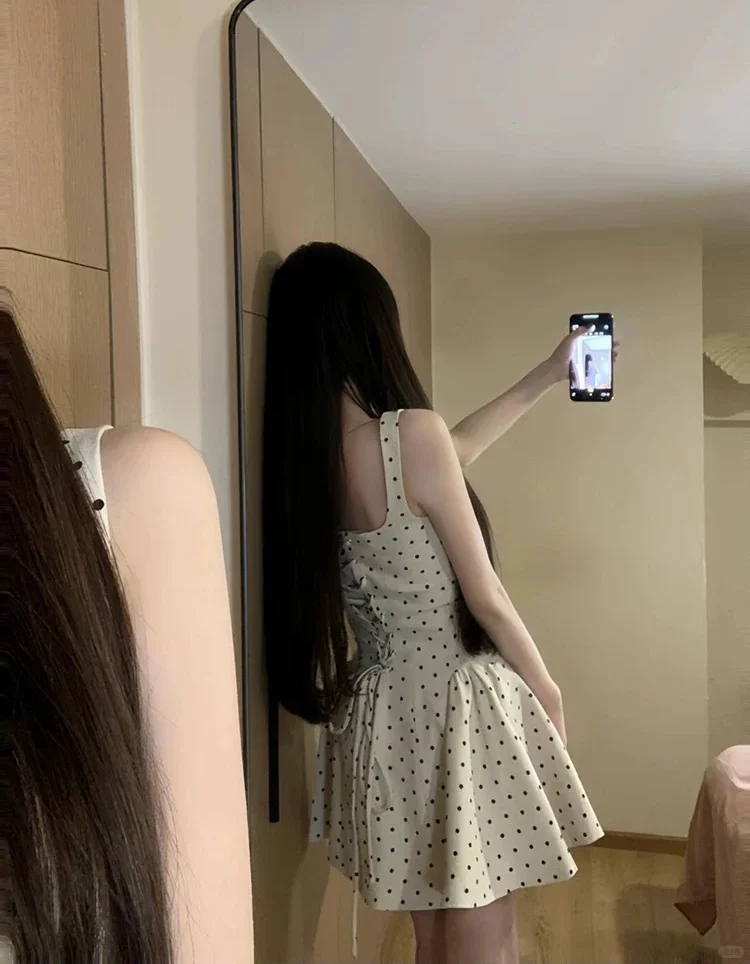 Princess A Line Square Satin Polka Dots Short Homecoming Dress 17th Birthday Outfits C4615