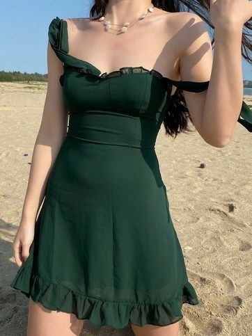 Dark Green Mermaid Spaghetti Straps Satin Chiffon Short Homecoming Dress 18th Birthday Outfits C4628