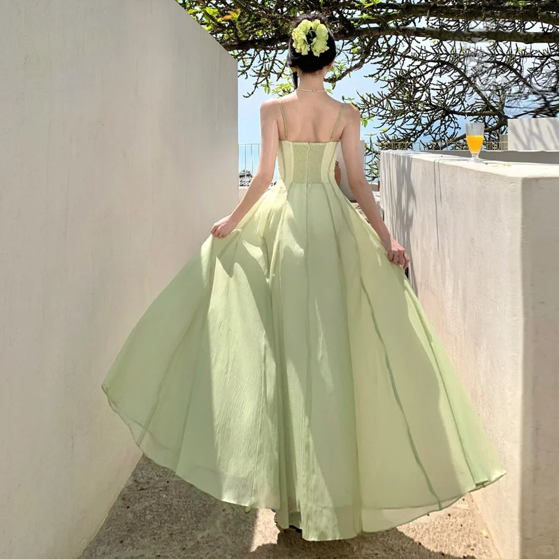 Elegant A Line Spaghetti Straps Chiffon Long Prom Dresses Formal Dress C4642