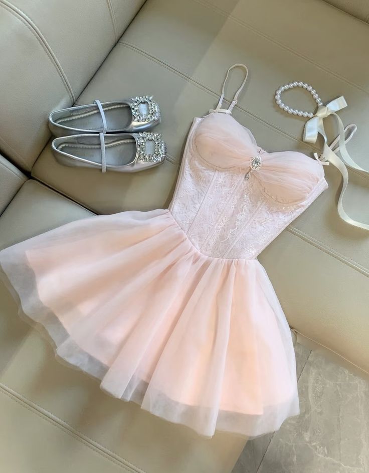 Cute Pink A Line Spaghetti Straps Satin Tulle Short Homecoming Dress 17th Birthday Outfits C4667