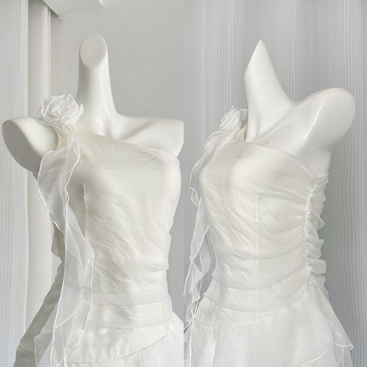 White A Line One Shoulder Chiffon Ruffles Short Homecoming Dress 16th Birthday Outfits C4745