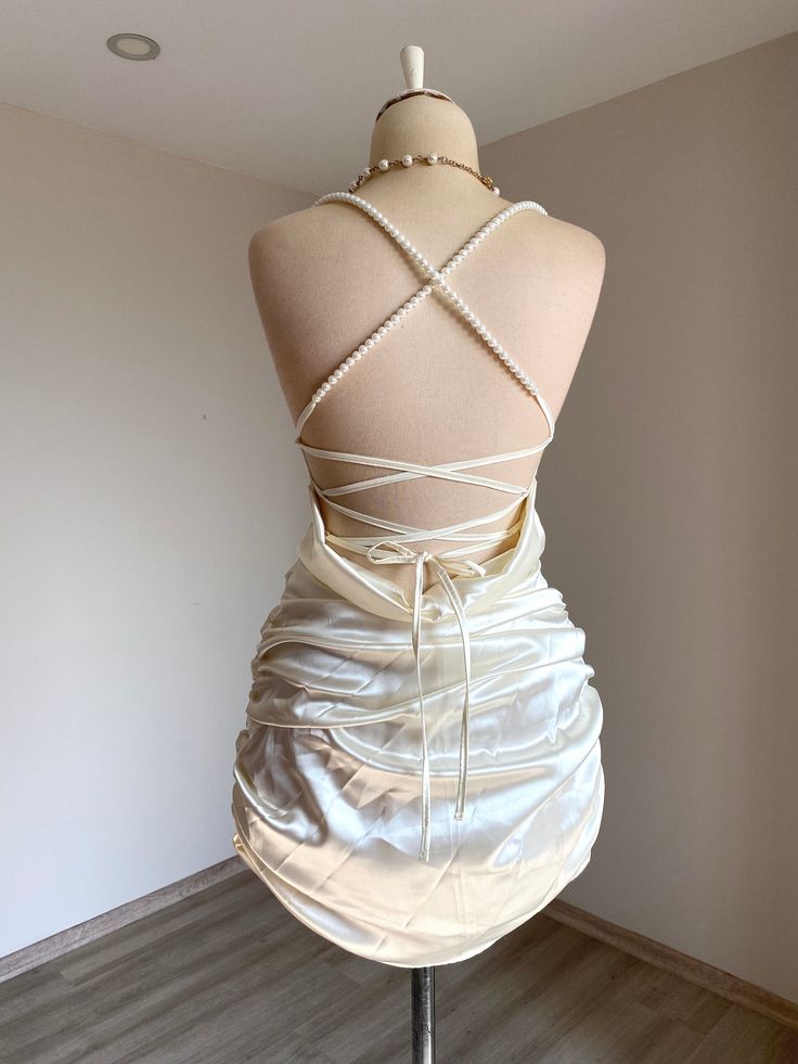 Mermaid Spaghetti Straps Satin Beads Pleated Short Homecoming Dress 19th Birthday Outfits C4756