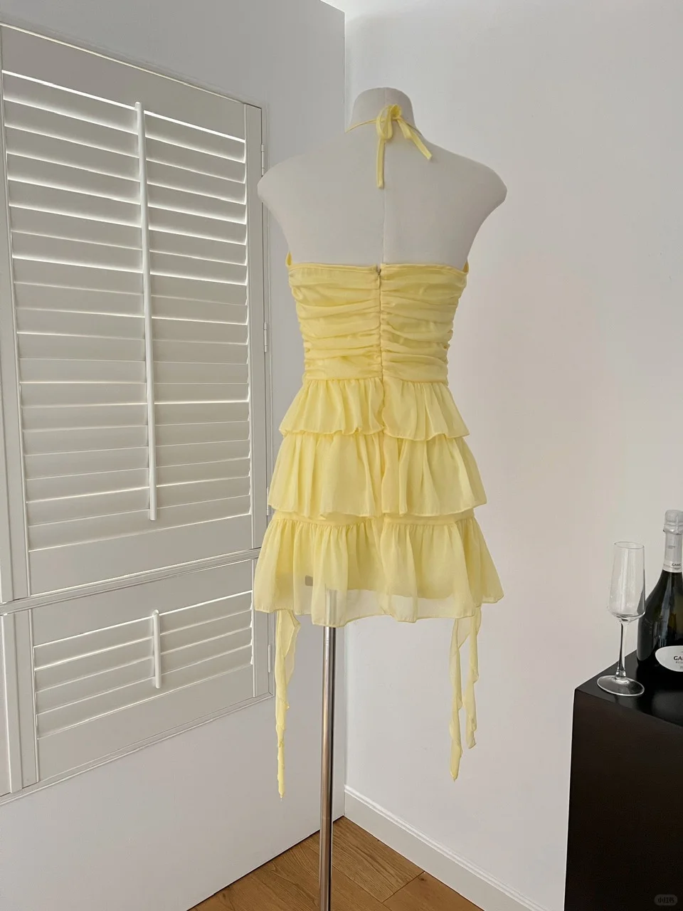 Yellow A Line Halter Chiffon Tiered Short Homecoming Dress 19th Birthday Outfits C4760