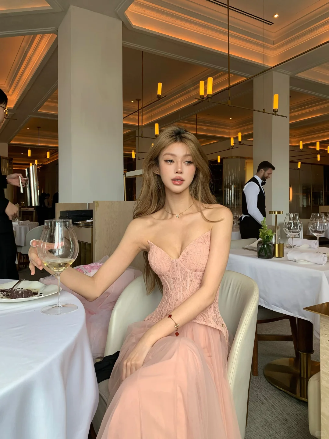 Classy A Line Strapless Tulle Lace Long Prom Dresses Formal Dress C4781