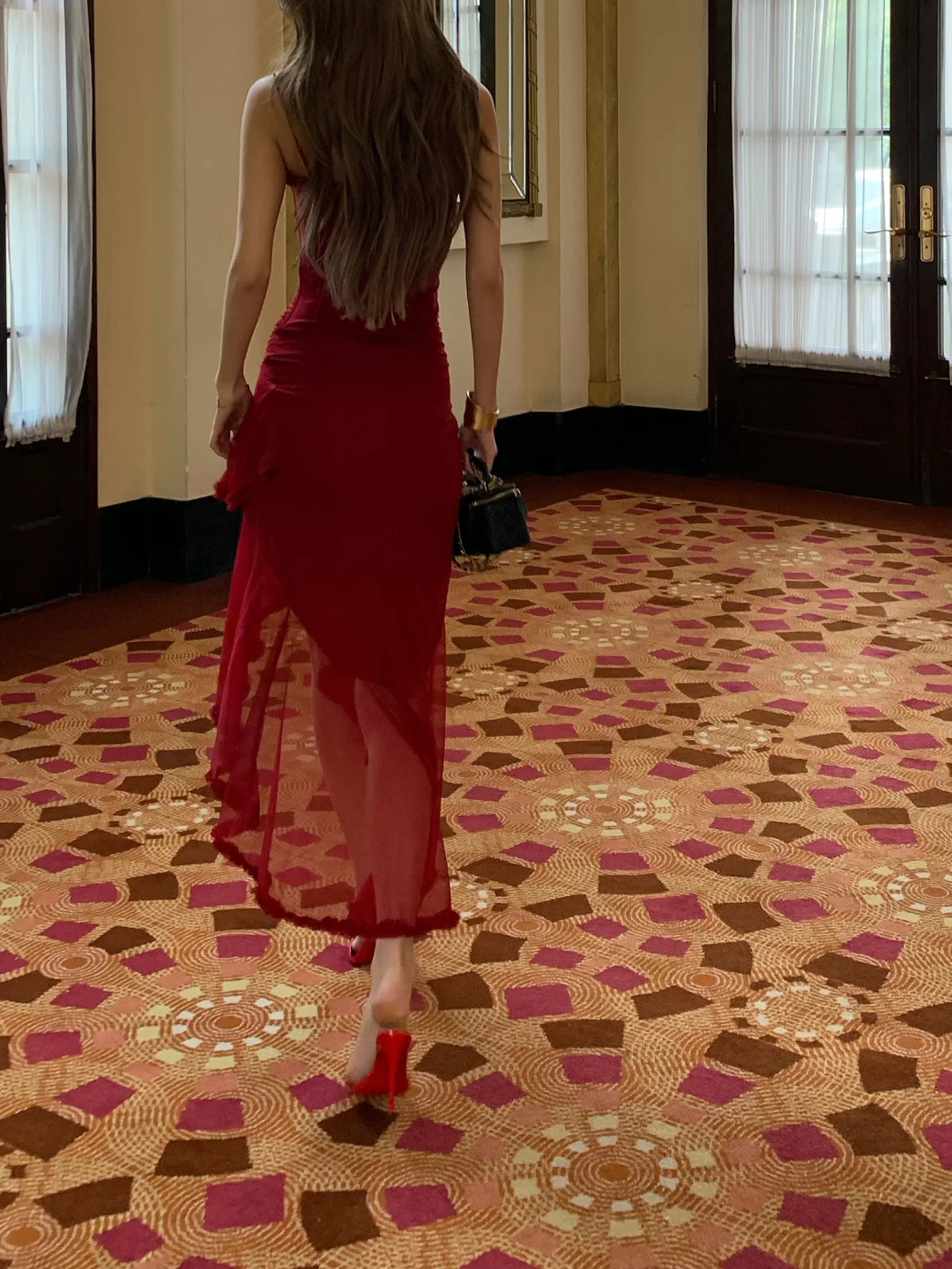 Burgundy Mermaid Spaghetti Straps Satin Long Prom Dresses Formal Dress C4787