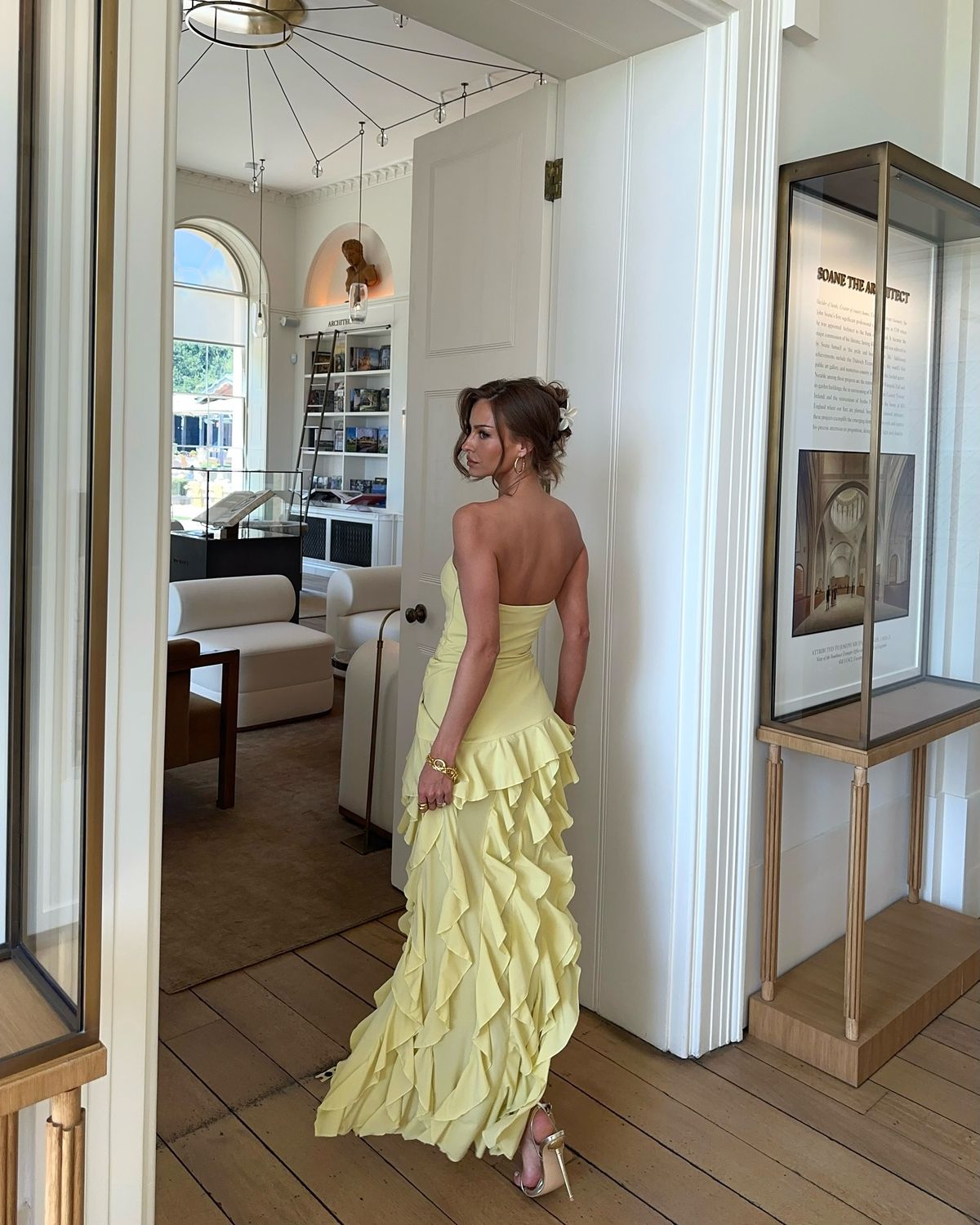 Chic A Line Strapless Satin Chiffon Ruffles Slit Long Prom Dresses Formal Dress C4875