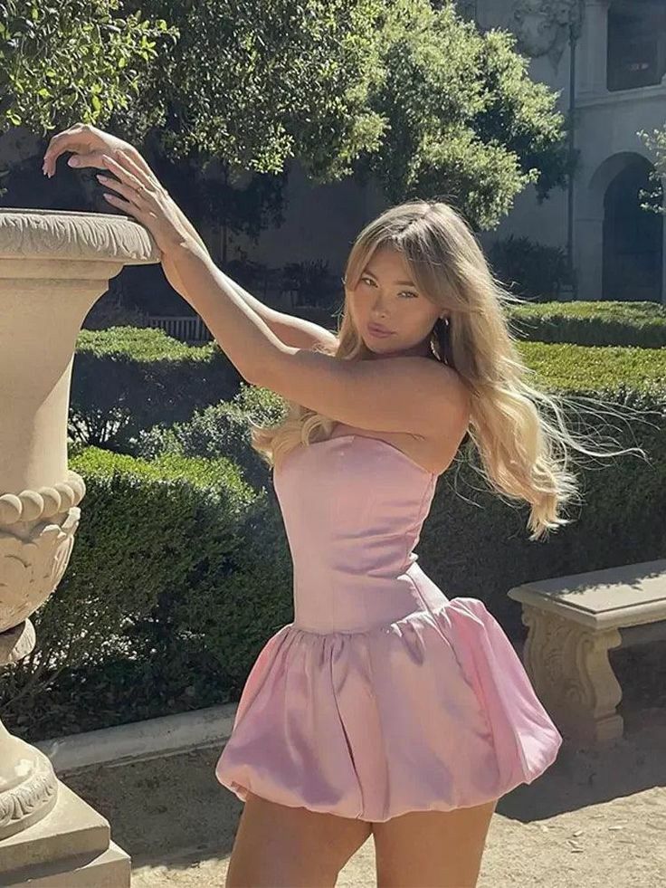 Elegant A Line Strapless Pink Satin Short Homecoming Dress 19th Birthday Outfits C4894