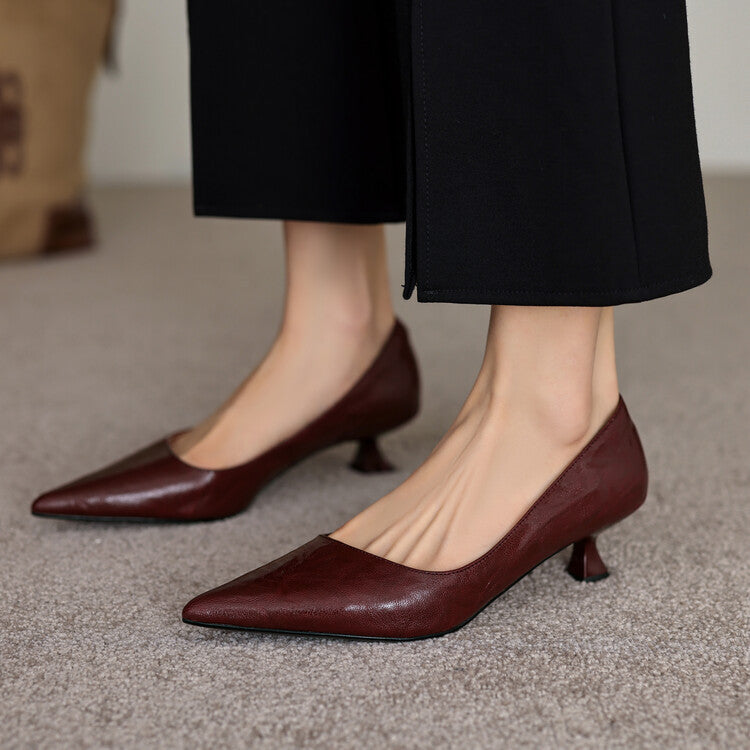 Pointed Toe Slip On Kitten Heel Pumps