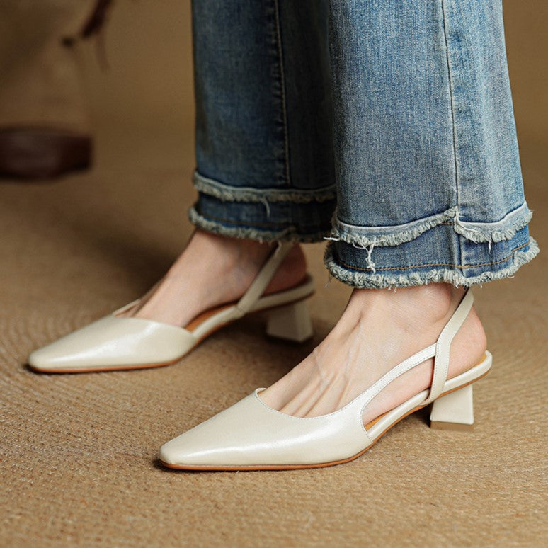 Pointed Toe Slingback Block Heel Pumps