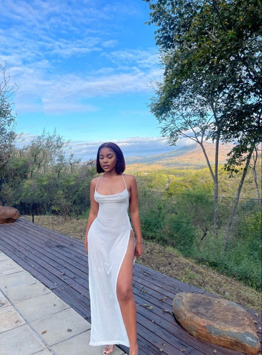 White Mermaid Halter Satin Slit Long Prom Dresses Formal Dress C5004