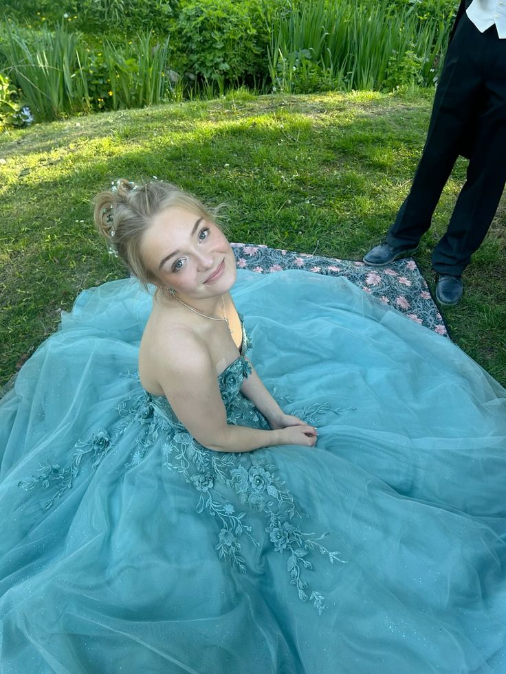 Pretty A Line Strapless Tulle Applique Long Prom Dresses Formal Dress C5083