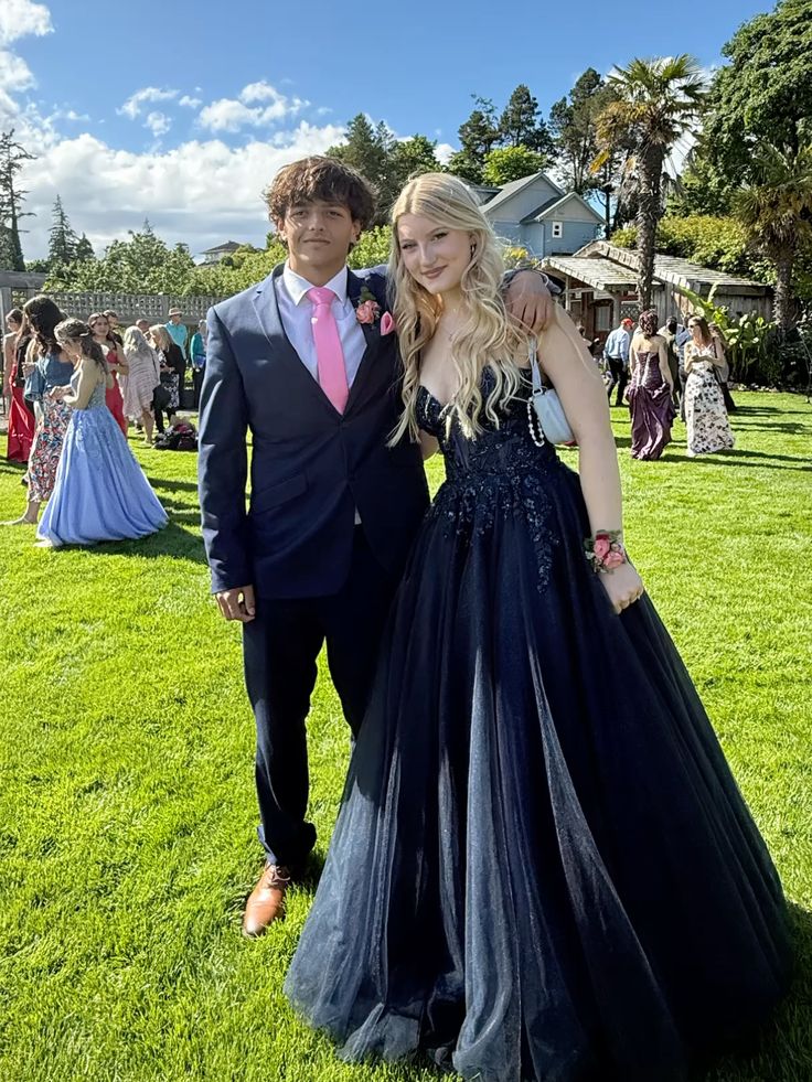 Elegant A Line Spaghetti Straps Navy Blue Tulle Sequin Long Prom Dresses Formal Dress C5084