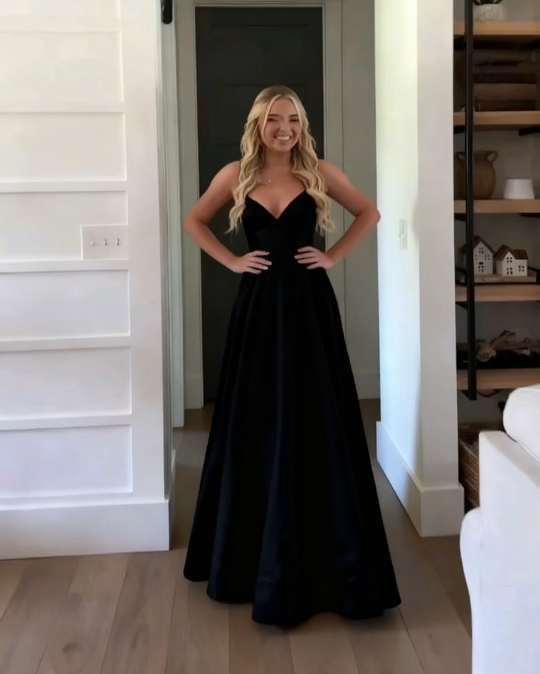 Classic A Line Spaghetti Straps Pastel Yellow Satin Long Prom Dresses Formal Dress C5092