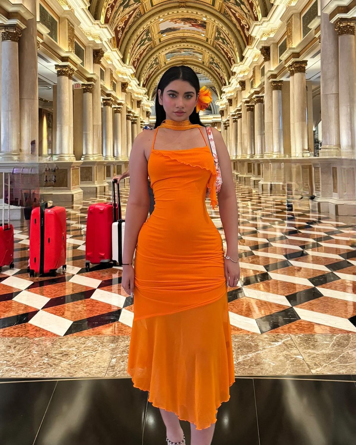 Orange Mermaid Halter Chiffon Long Prom Dresses Formal Dress C5105