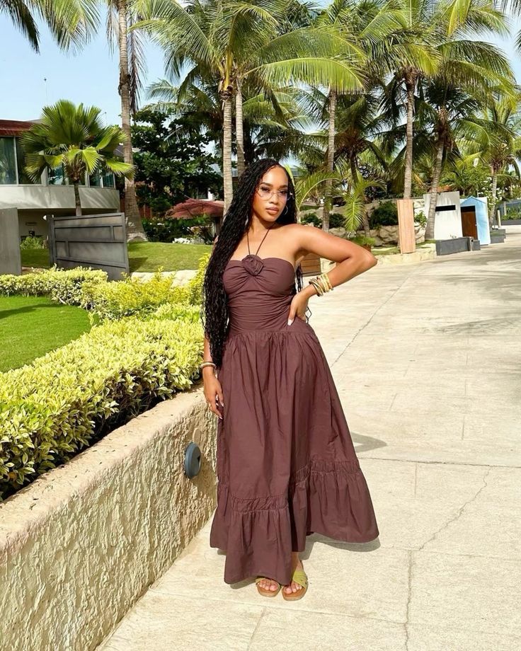 Unique A Line Halter Brown Satin With Flower Long Prom Dresses Formal Dress C5127