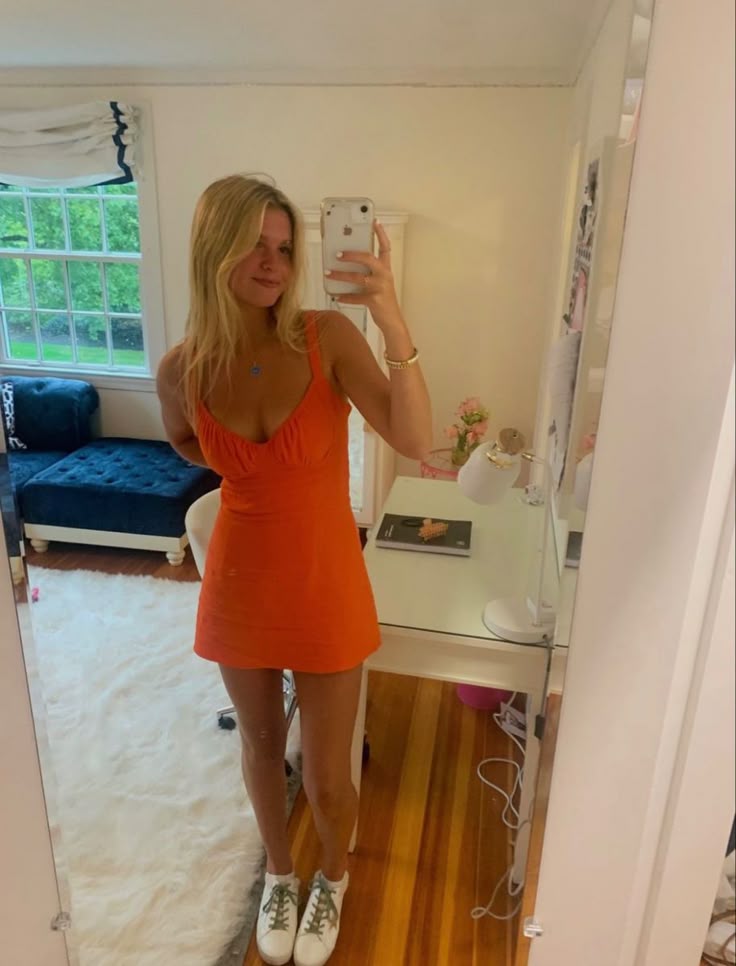 Simple A Line Spaghetti Straps Orange Satin Short Homecoming Dress 17th Birthday Outfits C5174