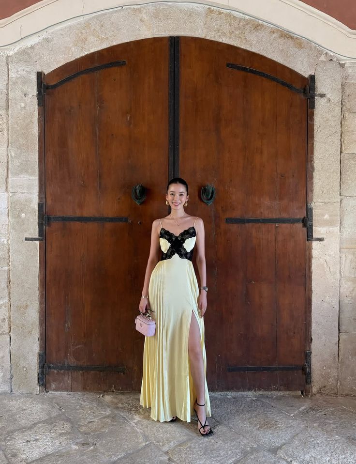 Modest A Line Spaghetti Straps Satin Lace Slit Long Prom Dresses Formal Dress C5315