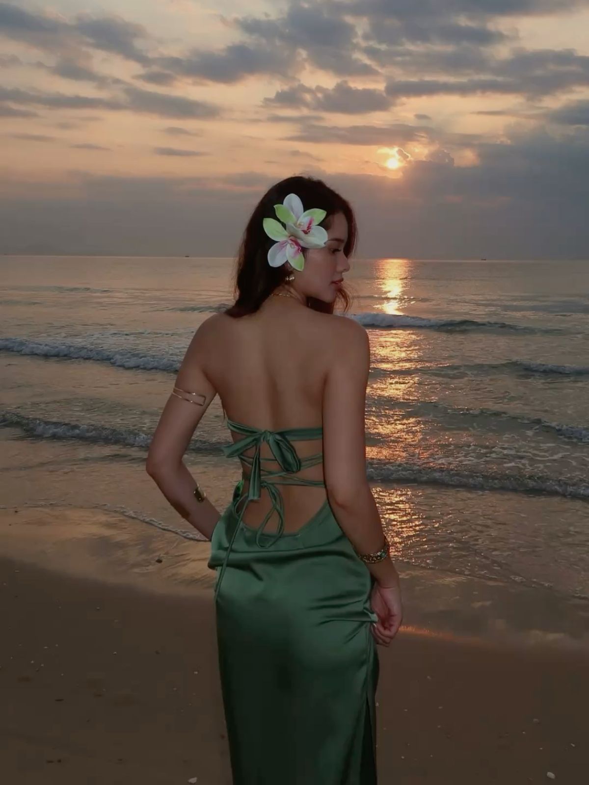 Simple Mermaid Strapless Green Satin Long Prom Dresses Formal Dress C5320