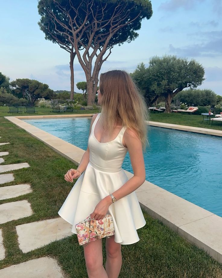 Classy A Line U Neck Satin Short Homecoming Dress 19th Birthday Outfits C5331