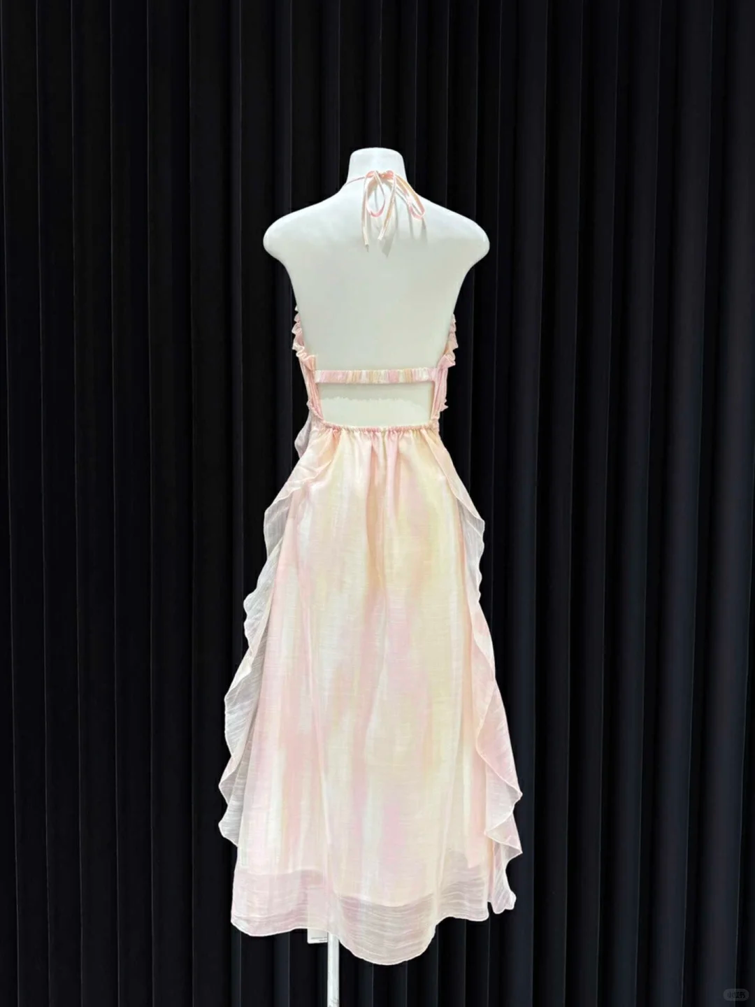 Unique A Line Halter Satin Ruffle Backless Long Prom Dresses Formal Dress C5363