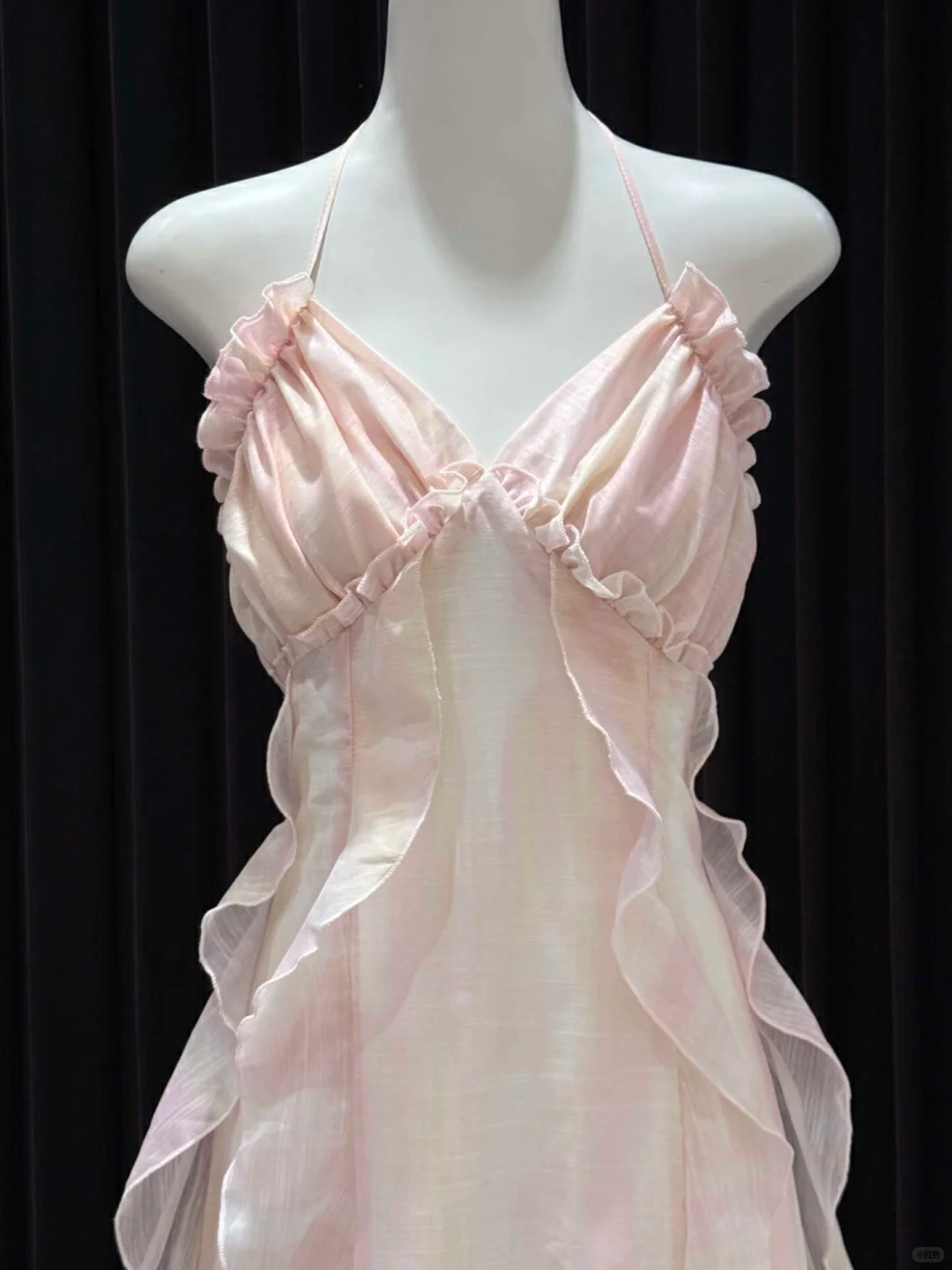 Unique A Line Halter Satin Ruffle Backless Long Prom Dresses Formal Dress C5363