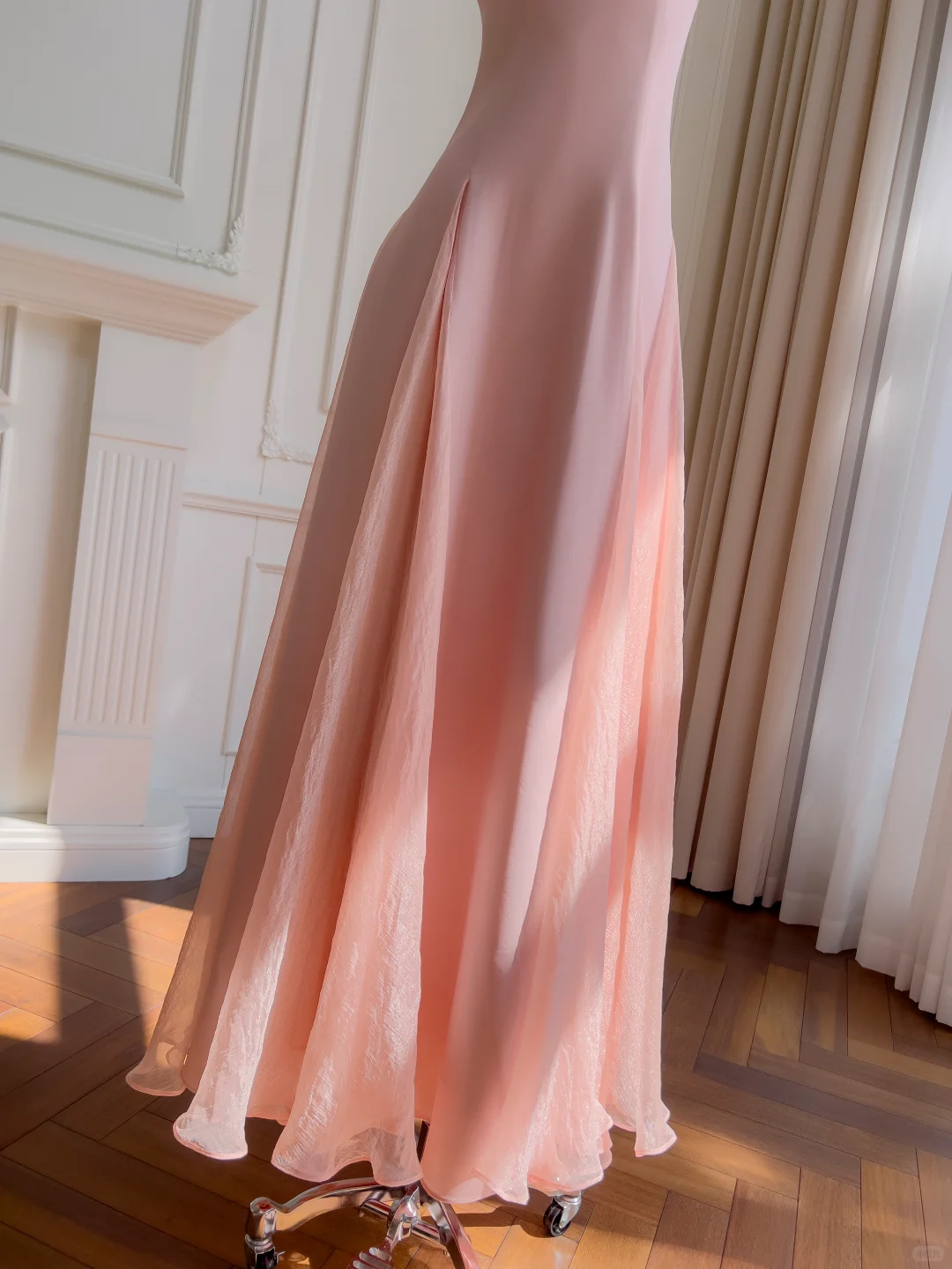 Pretty A Line Spaghetti Straps Satin Chiffon Long Prom Dresses Formal Dress C5380