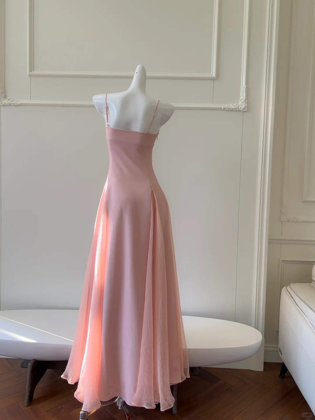 Pretty A Line Spaghetti Straps Satin Chiffon Long Prom Dresses Formal Dress C5380