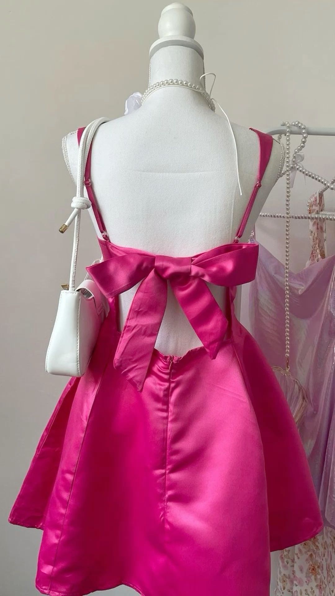 Chic Hot Pink A Line Square Satin Short Homecoming Dress 18th Birthday Outfits C5389