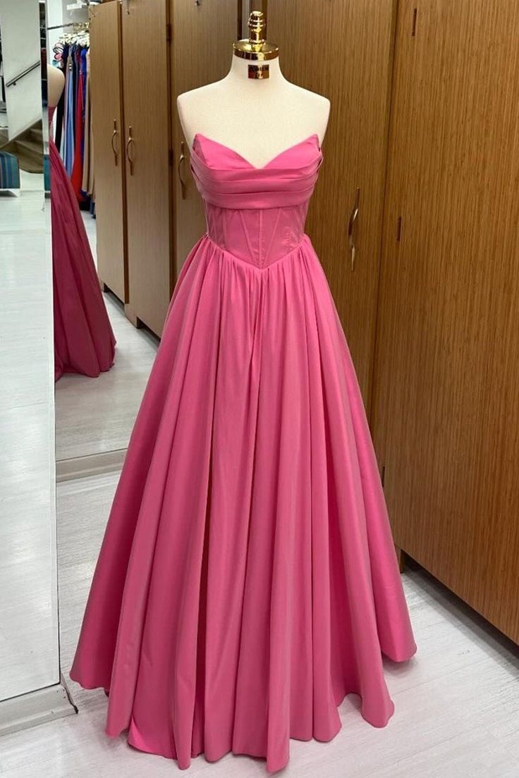 Pretty A Line Strapless Satin Long Prom Dresses Formal Dress C5632