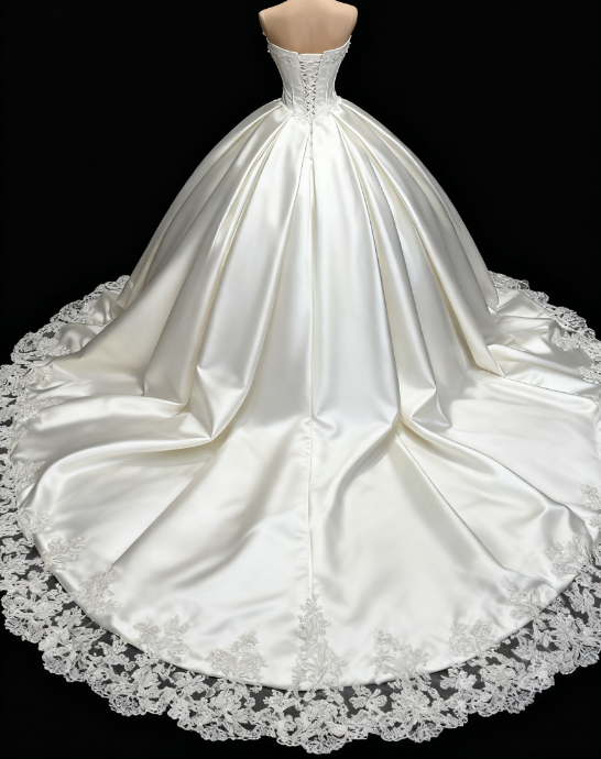 Dreamy Ball Gown Strapless Satin Lace Long Wedding Dresses C5638