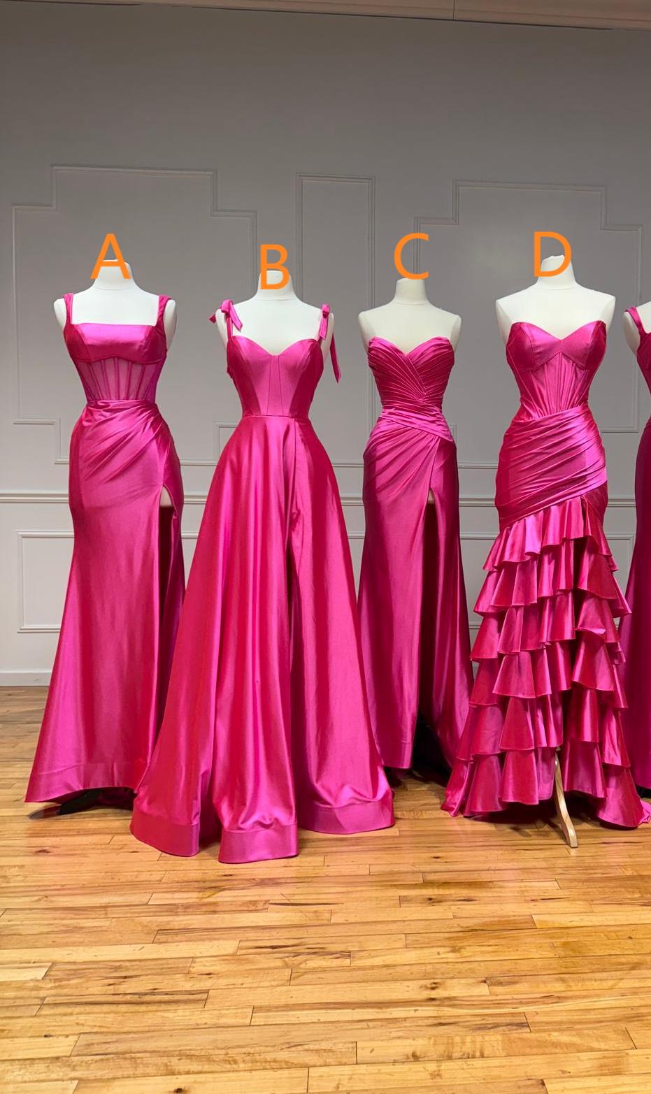 Classy Hot Pink Satin Long Prom Dress, Bridesmaid Dress C5643