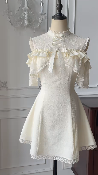 Ivory A Line Satin Lace Short Homecoming Dress 17th Birthday Outfits C5449