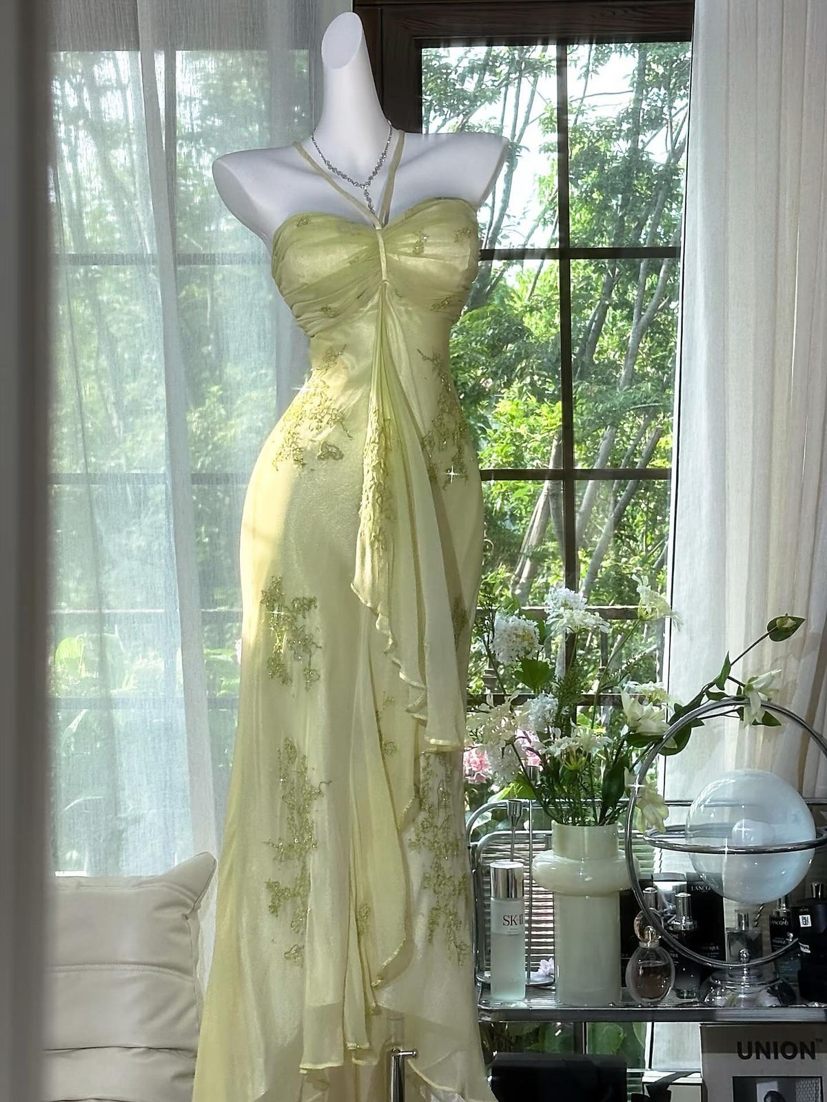 Pretty Mermaid Halter Chiffon Beads Long Prom Dresses Formal Dress C5699