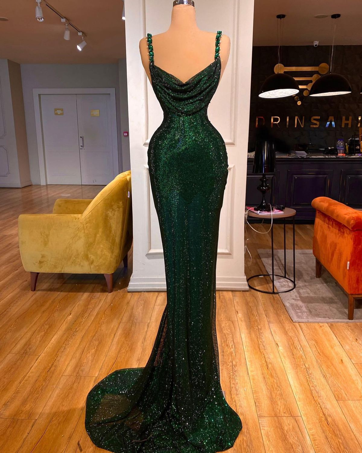 Shiny Mermaid Spaghetti Straps Sequin Long Prom Dresses Formal Dress C5700