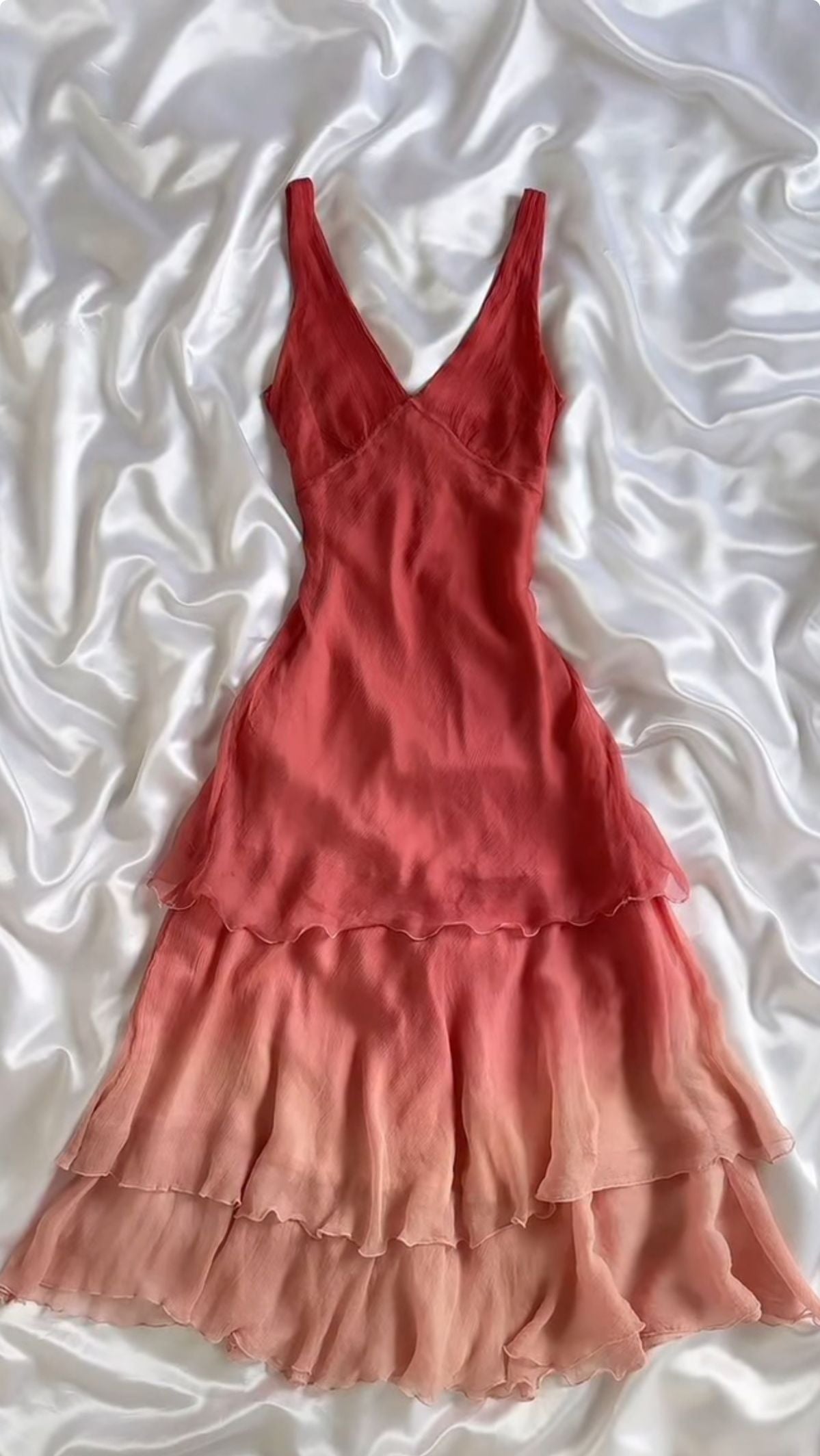 Pretty Gradient A Line V Neck Layer Chiffon Long Prom Dresses Formal Dress C5711