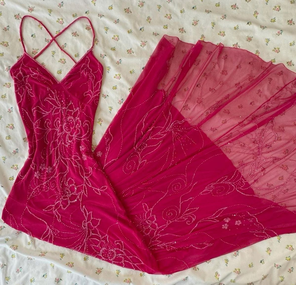 Impressed A Line Spaghetti Straps Satin Tulle Embroidered Long Prom Dresses Formal Dress C5714