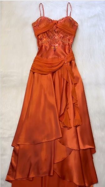 Gorgeous A Line Spaghetti Straps Satin Chiffon Ruffle Beads Long Prom Dresses Formal Dress C5757