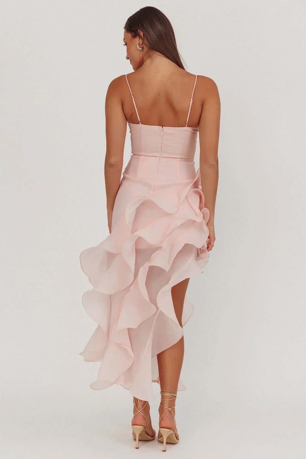 Organza Sweetheart Cami Cascading Ruffle Midi Dress 2