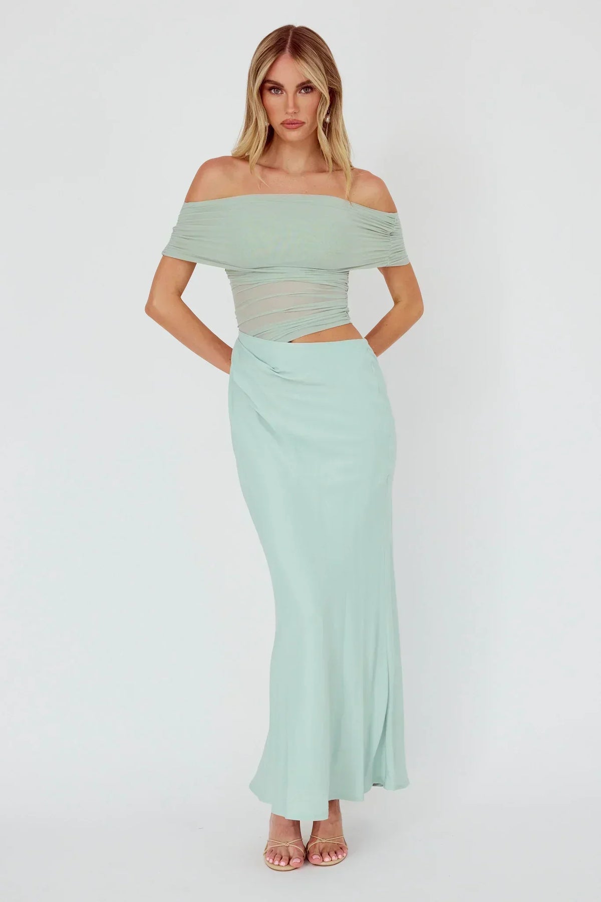 Lorely Off-Shoulder Midi Dress Sage