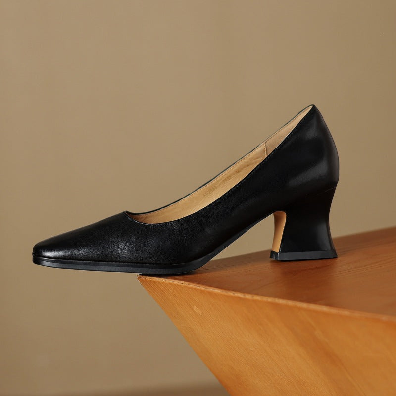 Square Toe Slip On Sculpted Block Heel Pumps