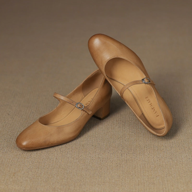 Square Toe Buckle Strap Block Heel Mary Jane Pumps