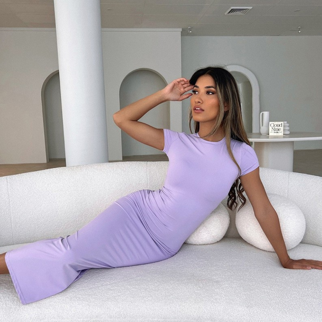 Crew Neck Short Sleeve Ribbed Bodycon Midi Dress