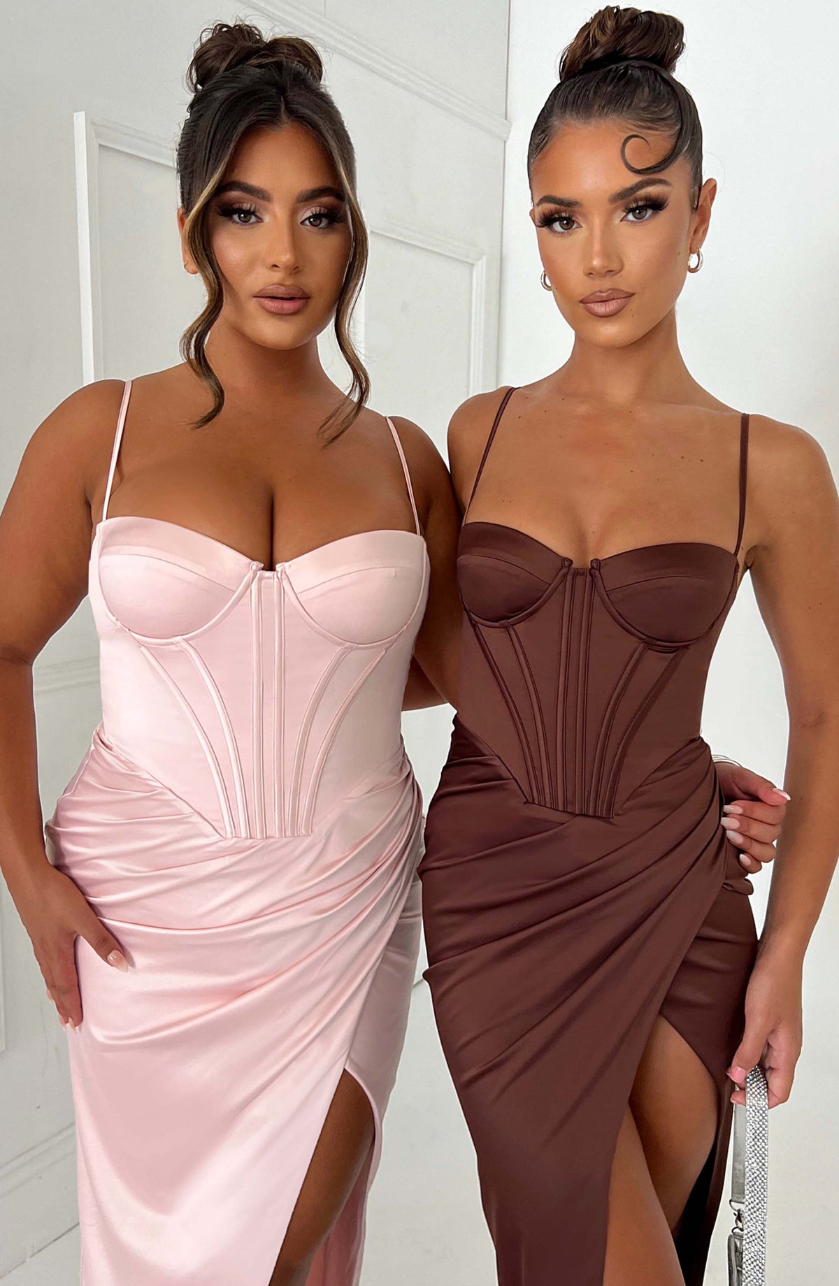 Satin Corset Bustier Cami Strap Wrap High Split Maxi Dress 17