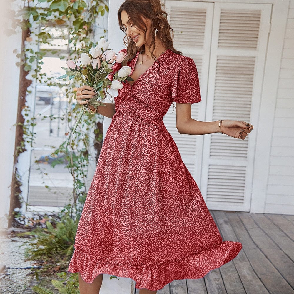 Elevated Zaida Burgundy Bohemian Midi Dress Designer Edit