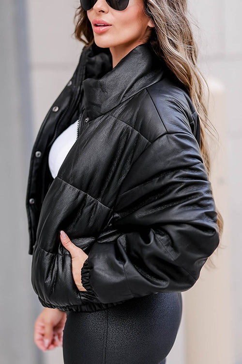 Faux Leather Puffer Jacket